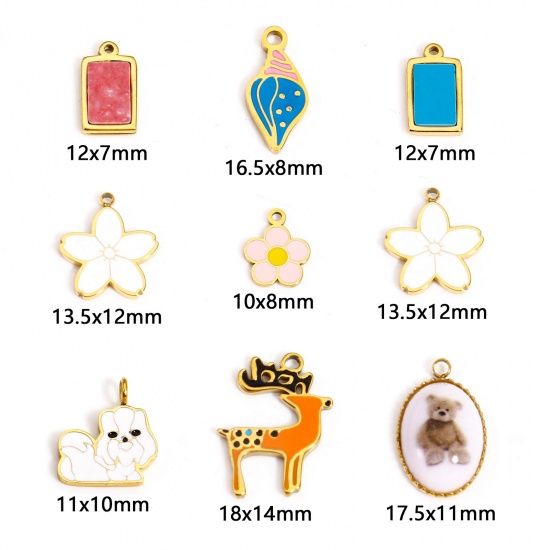 Picture of Eco-friendly 304 Stainless Steel Stylish Charms Gold Plated Multicolor Rectangle Enamel