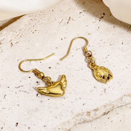 Bild von 1 Stück Umweltfreundliche Vakuumbeschichtung 304 Edelstahl Valentinstag Charms Rund Vergoldet Herz