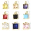 Immagine di 2 Pz Ottone & Vetro Charms Quadrato 18K Vero Oro Placcato Multicolore 9mm x 7mm