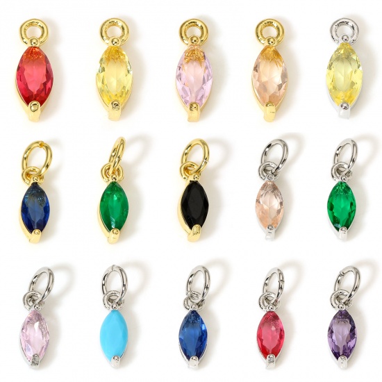 Picture of Brass Charms Real Gold Plated Marquise Multicolour Cubic Zirconia 11mm x 3.5mm