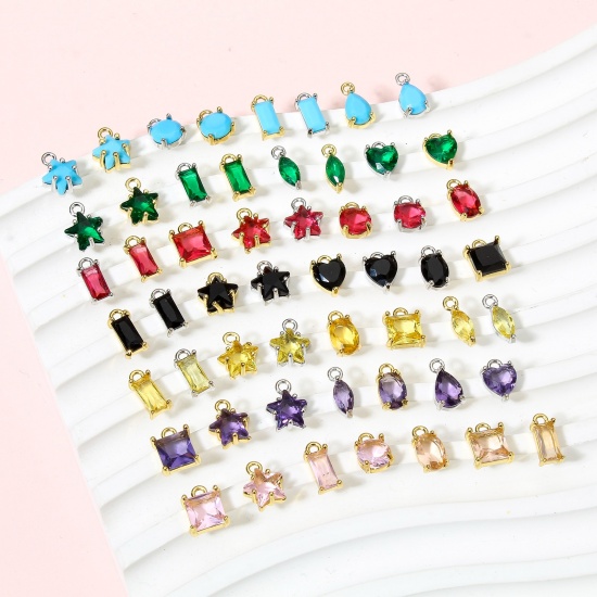 Picture of Brass Charms Real Gold Plated Marquise Multicolour Cubic Zirconia 11mm x 3.5mm