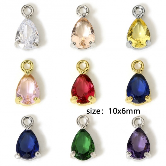Picture of Brass & Glass Charms Real Gold Plated Multicolor Drop 10mm x 6mm