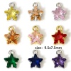 Bild von 2 Stück Messing und Glas Charms Echtgold plattiert Bunt Pentagramm Stern 9,5mm x 7,5mm