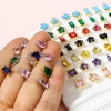Bild von 2 Stück Messing und Glas Charms Echtgold plattiert Bunt Pentagramm Stern 9,5mm x 7,5mm
