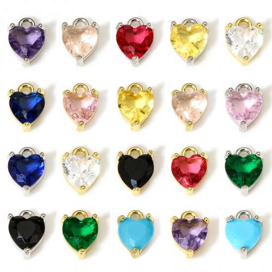 Immagine di 2 Pz Ottone & Vetro San Valentino Charms Cuore Vero Oro Placcato Multicolore 9mm x 6mm