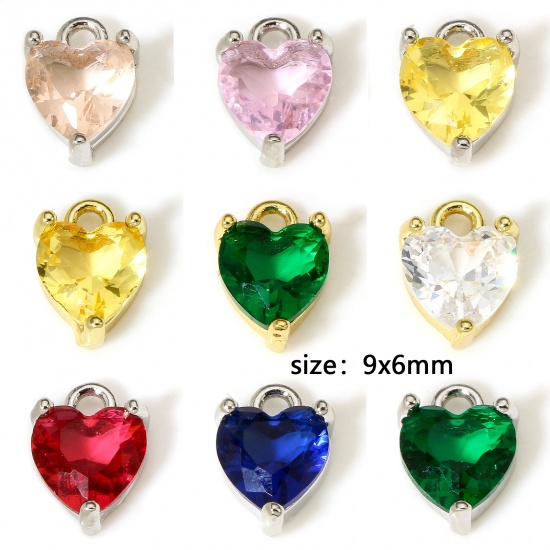 Immagine di 2 Pz Ottone & Vetro San Valentino Charms Cuore Vero Oro Placcato Multicolore 9mm x 6mm