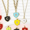 Picture of Brass Charms 18K Real Gold Plated Multicolor Shield Enamel Clear Cubic Zirconia 26mm x 18mm