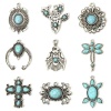 Imagen de 5 PCs Zinc Based Alloy Boho Chic Bohemia Pendants Antique Silver Color With Resin Cabochons Imitation Turquoise