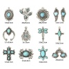 Image de 5 PCs Zinc Based Alloy Boho Chic Bohemia Pendants Antique Silver Color With Resin Cabochons Imitation Turquoise