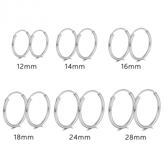 Imagen de 1 Pair Sterling Silver Hoop Earrings Round