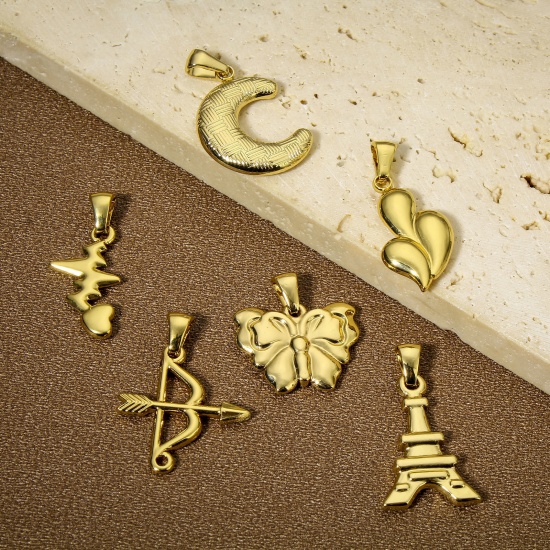 Bild von 1 Stück Vakuumbeschichtung 304 Edelstahl Charm-Anhänger 18K Gold plattiert