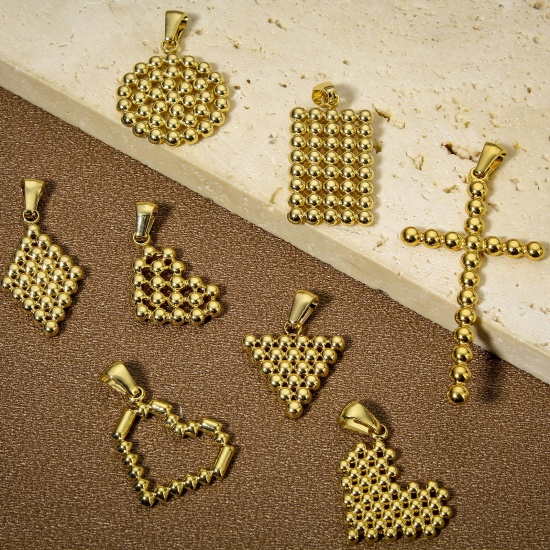 Bild von 1 Stück Vakuumbeschichtung 304 Edelstahl Charm-Anhänger Geometrie 18K Gold plattiert
