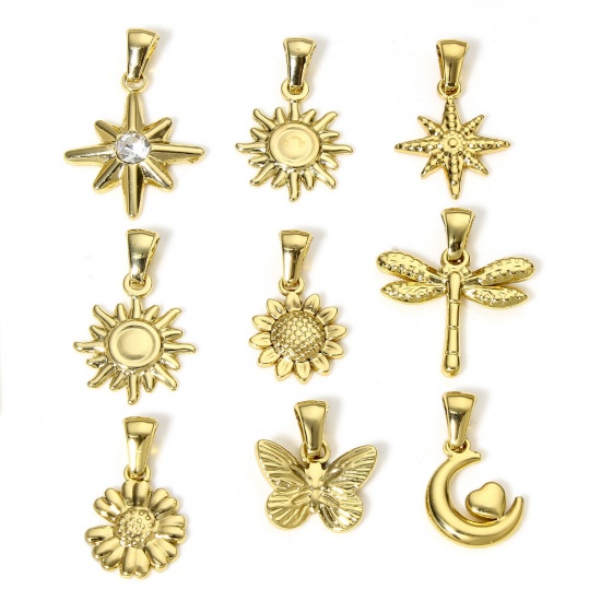 Bild von 1 Stück Vakuumbeschichtung 304 Edelstahl Charm-Anhänger 18K Gold plattiert