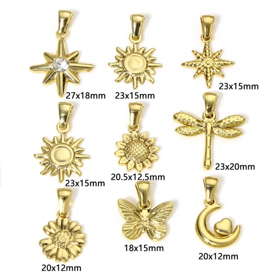 Bild von 1 Stück Vakuumbeschichtung 304 Edelstahl Charm-Anhänger 18K Gold plattiert