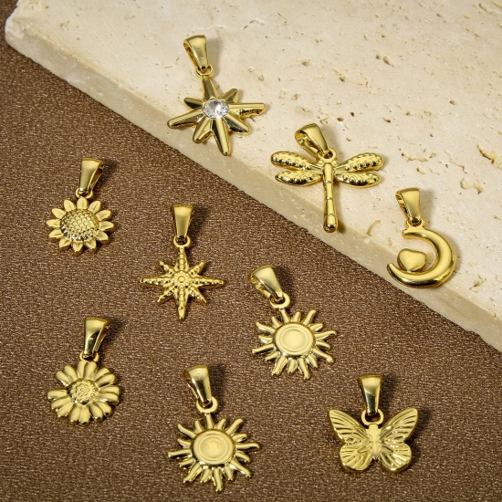 Bild von 1 Stück Vakuumbeschichtung 304 Edelstahl Charm-Anhänger 18K Gold plattiert
