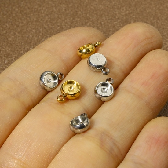 Picture of 304 Stainless Steel Charms Round Cabochon Settings 8mm x 6mm
