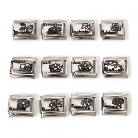 1 Pièce Bracelet à Maillons Breloques Italiens Accessories de Fabrication de Bracelets Bijoux DIY Fleur de Mois de Naissance en 304 Acier Inoxydable Argent Mat Rectangle 10mm x 9mm