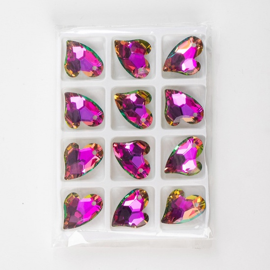 Picture of 1 Packet(12PCS/Packet) Glass AB Rainbow Color Aurora Borealis Charms Heart Multicolor Faceted 17mm x 14mm