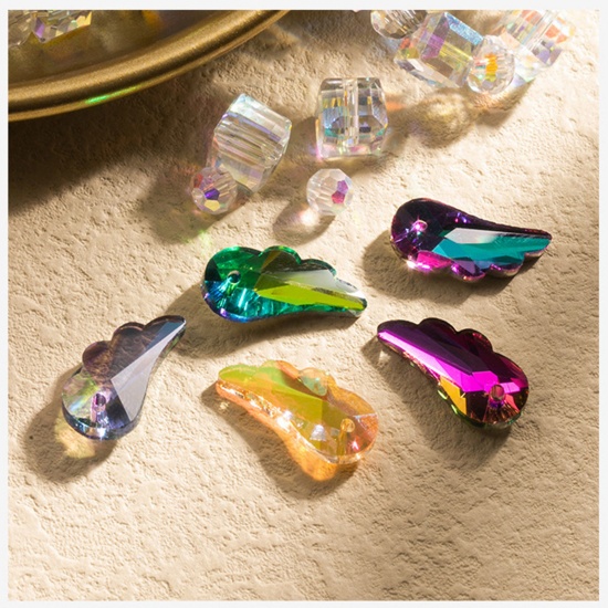 Picture of Glass AB Rainbow Color Aurora Borealis Charms Wing Multicolor Faceted 20mm x 10mm