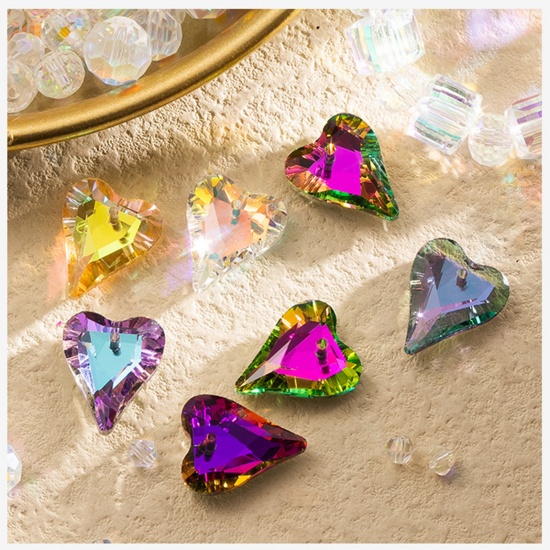 Picture of Glass AB Rainbow Color Aurora Borealis Charms Heart Multicolor Faceted 17mm x 14mm