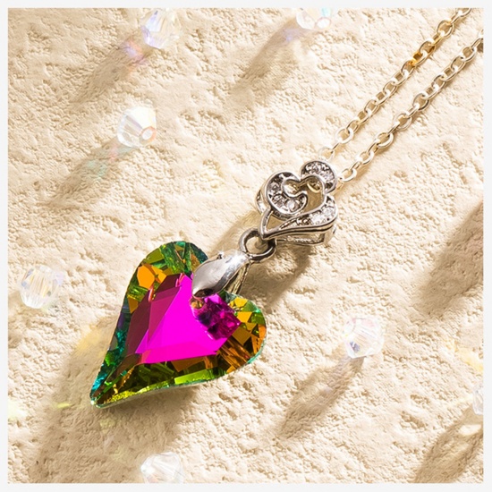 Picture of Glass AB Rainbow Color Aurora Borealis Charms Heart Multicolor Faceted 17mm x 14mm