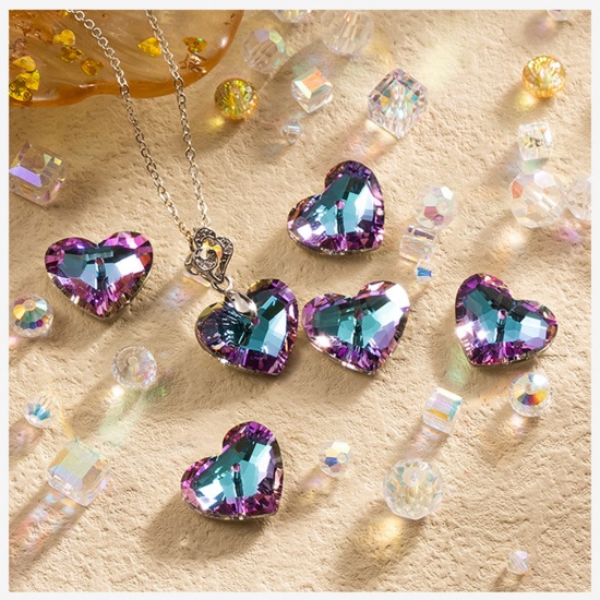 Picture of 1 Packet(12PCS/Packet) Glass AB Rainbow Color Aurora Borealis Charms Heart Multicolor Faceted 18mm x 18mm