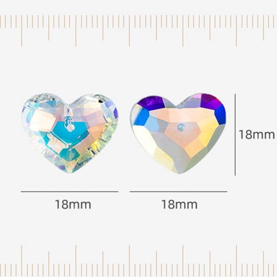 Immagine di 1 Packet(12PCS/Packet) Glass AB Rainbow Color Aurora Borealis Charms Heart Multicolor Faceted 18mm x 18mm