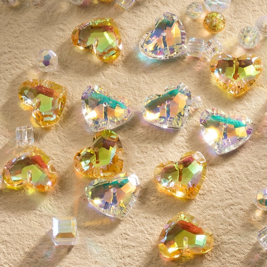 Picture of 1 Packet(12PCS/Packet) Glass AB Rainbow Color Aurora Borealis Charms Heart Multicolor Faceted 18mm x 18mm