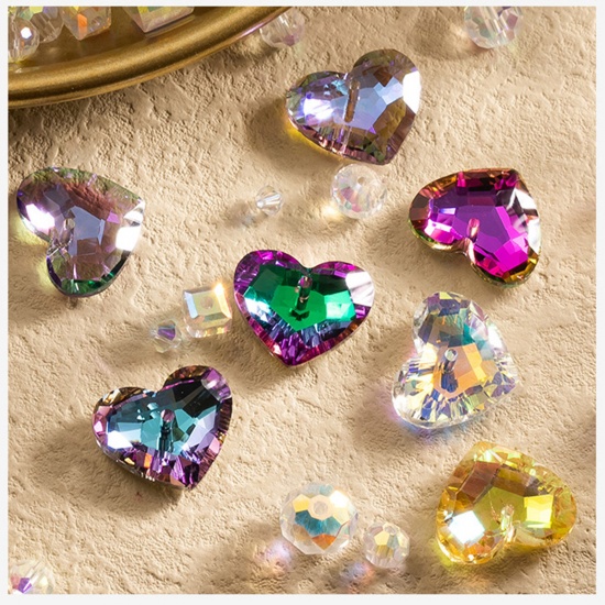 Immagine di 1 Packet(12PCS/Packet) Glass AB Rainbow Color Aurora Borealis Charms Heart Multicolor Faceted 18mm x 18mm