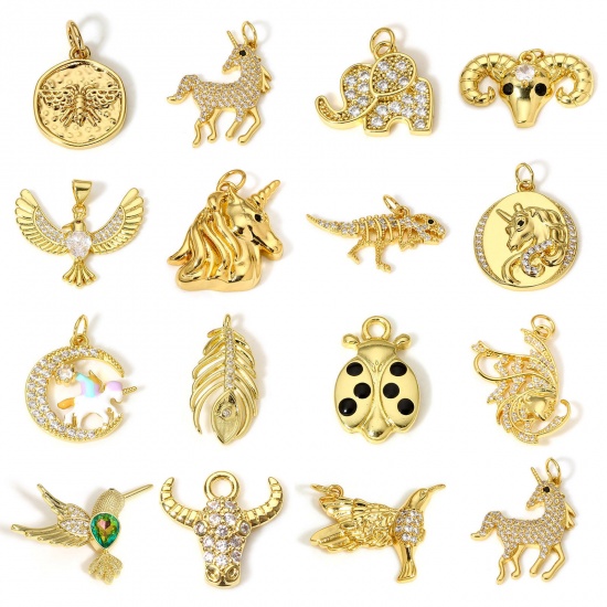 Picture of Brass Charms 18K Real Gold Plated Animal Insect Micro Pave