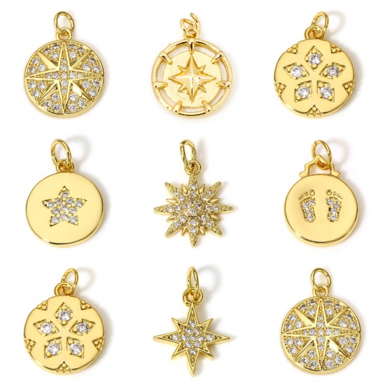 Immagine di 1 Pz Ottone Galassia Charms Stella Vero Oro Placcato Micro Spianare Trasparente Cubic Zirconiae