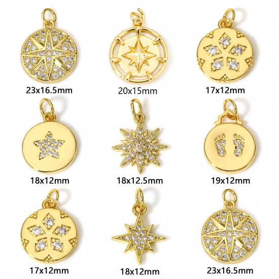 Immagine di 1 Pz Ottone Galassia Charms Stella Vero Oro Placcato Micro Spianare Trasparente Cubic Zirconiae