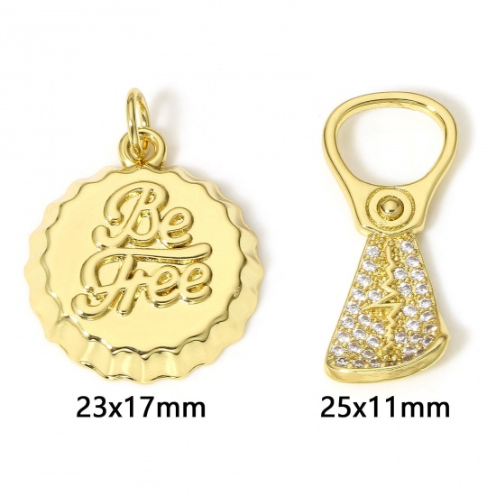 Picture of Brass Bottle Cap Jewelry Charms 18K Real Gold Plated