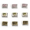 Picture of 304 Stainless Steel Italian Charm Links For DIY Bracelet Jewelry Making Silver Tone Rectangle Rhinestone 10mm x 9mm