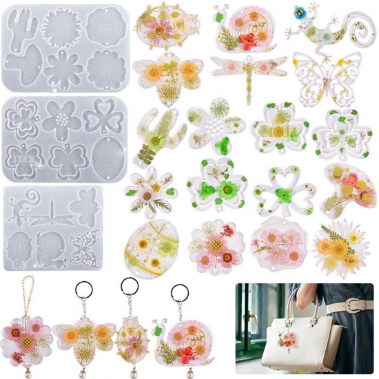 1 Piece Silicone Resin Mold For Keychain Necklace Earring Pendant Jewelry DIY Making Rectangle White の画像