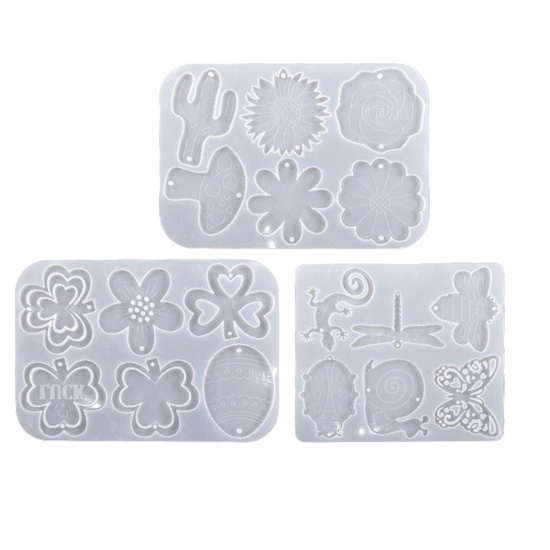 1 Piece Silicone Resin Mold For Keychain Necklace Earring Pendant Jewelry DIY Making Rectangle White の画像