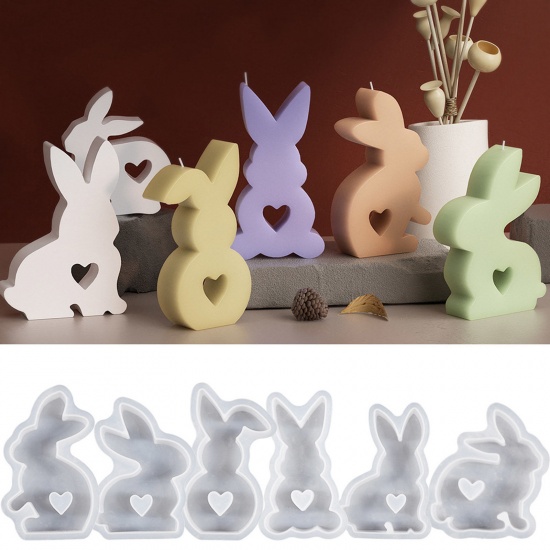 Picture of Silicone Easter Day Resin Mold For Candle Soap DIY Making Rabbit Animal Heart White