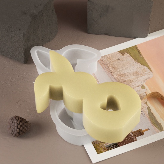 Immagine di 1 Pz Silicone Pasqua Stampo in Resina per la Produzione di Sapone per Candele Fai-Da-Te Coniglio Cuore Bianco