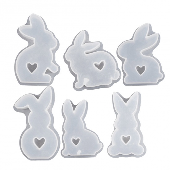 Picture of 1 Piece Silicone Easter Day Resin Mold For Candle Soap DIY Making Rabbit Animal Heart White