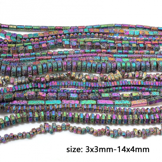 Image de 1 Enfilade Perles pour DIY Fabrication de Bijoux de Charme en Hématite （ Naturel ） Plaqué de Couleur Arc-en-ciel Métallique