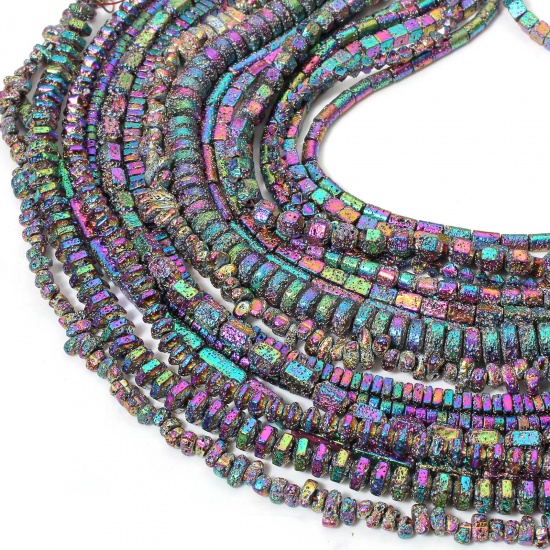 Image de 1 Enfilade Perles pour DIY Fabrication de Bijoux de Charme en Hématite （ Naturel ） Plaqué de Couleur Arc-en-ciel Métallique