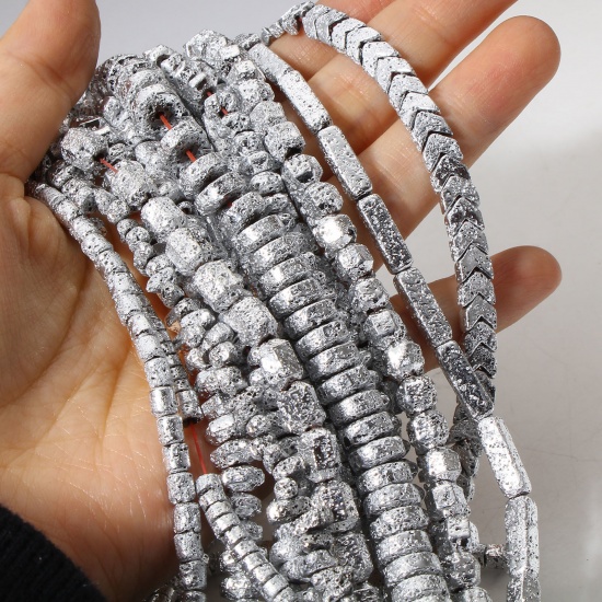 Immagine di 1 Filo Ematite ( Naturale ) Perline per la Creazione di Gioielli con Ciondoli Fai-da-te Argento Placcato Metallico