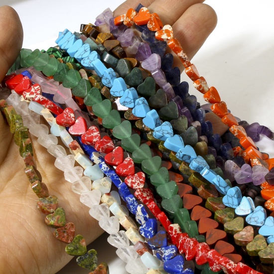Изображение 1 Нитка (Сорт A) Полудрагоценный Камень ( Природный ) Бисер для изготовления ювелирных украшений "Сделай сам Сердце Разноцветный Примерно 7мм x 6мм