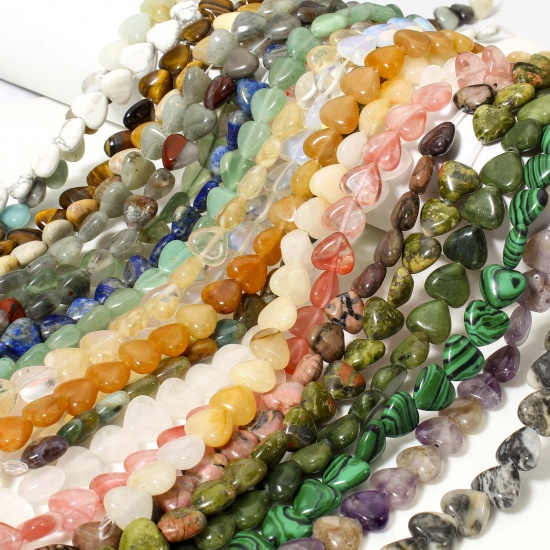 Picture of (Grade A) Gemstone ( Natural ) Loose Beads For DIY Jewelry Making Heart Multicolor About 11mm x 10mm