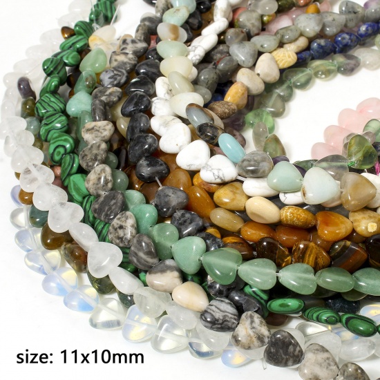 Picture of (Grade A) Gemstone ( Natural ) Loose Beads For DIY Jewelry Making Heart Multicolor About 11mm x 10mm