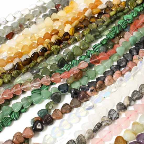 Picture of (Grade A) Gemstone ( Natural ) Loose Beads For DIY Jewelry Making Heart Multicolor About 11mm x 10mm