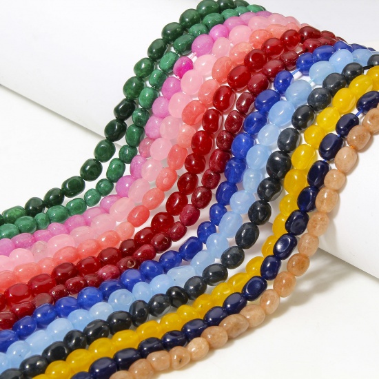 Immagine di 1 Filo (Grado A) Giada ( Naturale/Tintura ) Perline per la Creazione di Gioielli con Ciondoli Fai-da-te Ovale Multicolore Sezione Come 7mm x 5mm