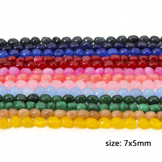 Picture of (Grade A) Jade ( Natural Dyed ) Beads For DIY Charm Jewelry Making Oval Multicolor Faceted About 7mm x 5mm