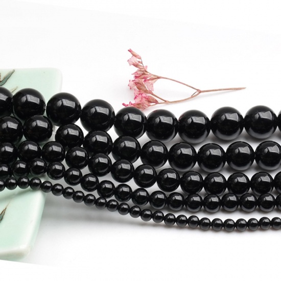 Immagine di 1 Filo (Grado 3A) Agata ( Naturale ) Perline per la Creazione di Gioielli con Ciondoli Fai-da-te Tondo Nero