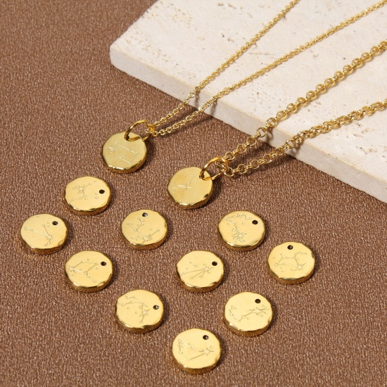 Picture of Eco-friendly Vacuum Plating 304 Stainless Steel Stylish Charms Gold Plated Round Constellation